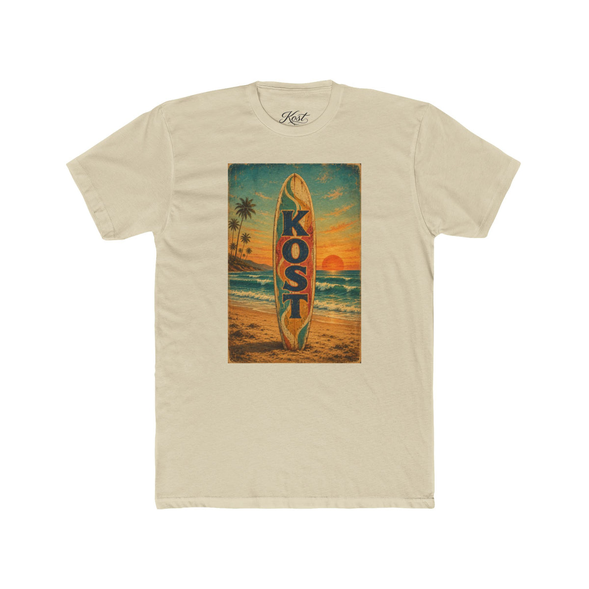 Surfboard Beach Tee – 'KOST' Vintage Sunset Surf Shirt