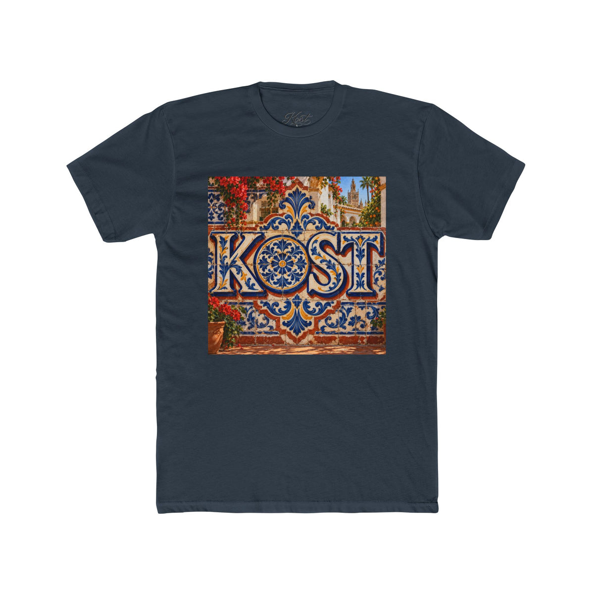 Ornate Blue and Red Tile Pattern T-Shirt