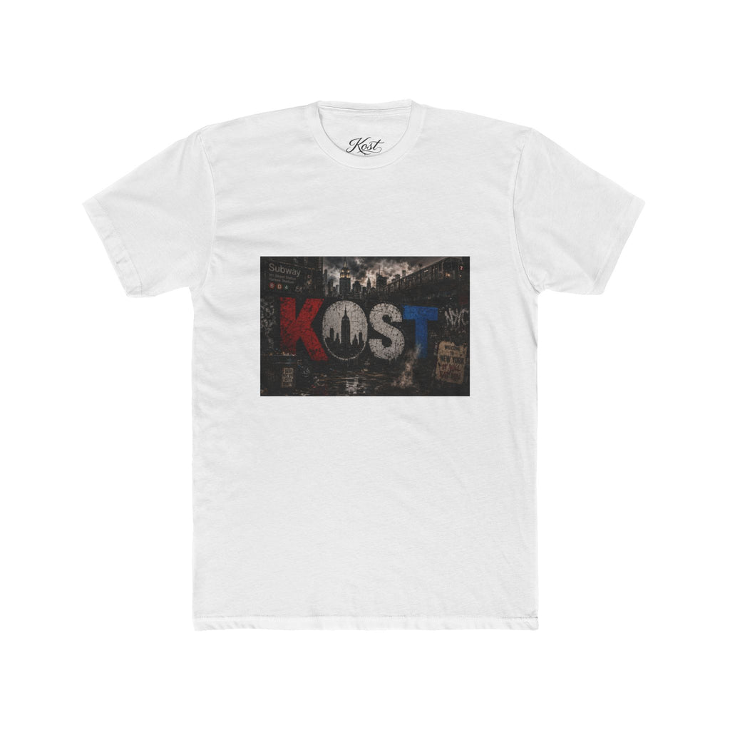 KOST Vintage Band Tee — Distressed Red, White & Blue Music Graphic