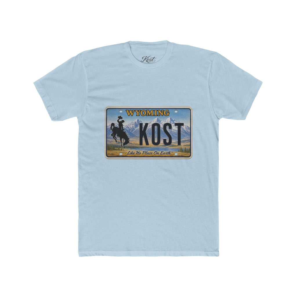 Wyoming License Plate Tee — 'KOST' Cowboy Scenic Graphic T-Shirt