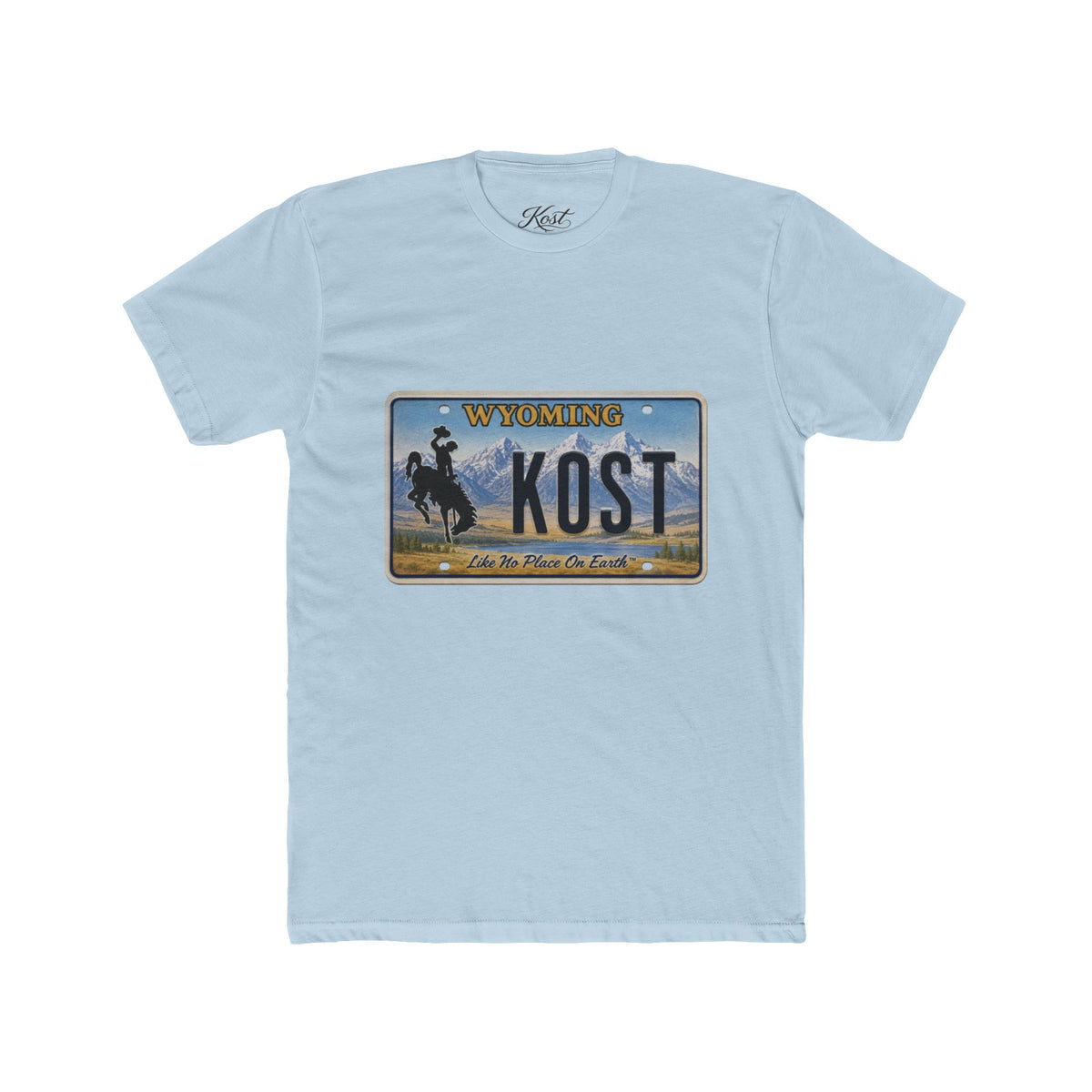 Wyoming License Plate Tee — 'KOST' Cowboy Scenic Graphic T-Shirt