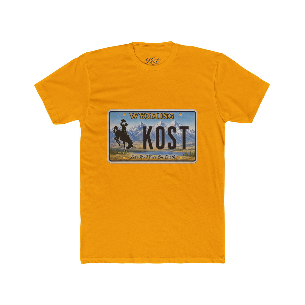 Wyoming License Plate Tee — 'KOST' Cowboy Scenic Graphic T-Shirt