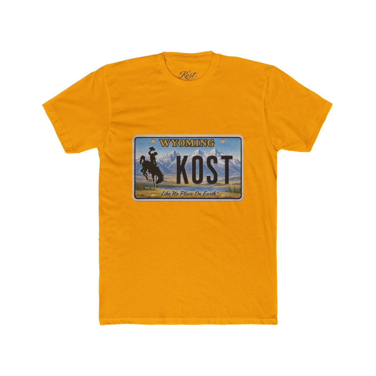 Wyoming License Plate Tee — 'KOST' Cowboy Scenic Graphic T-Shirt