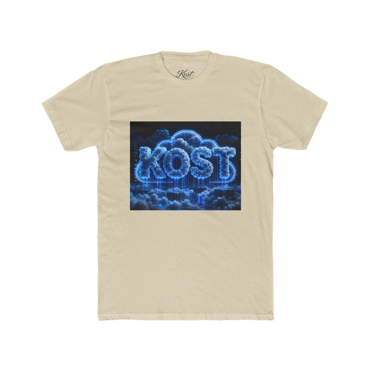 Cloud Glow T‑Shirt — 'KOST' Neon Blue Cloud Graphic Tee
