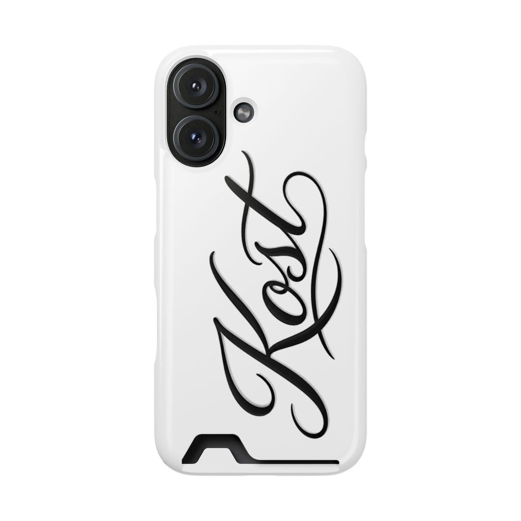 Phone Case with Card Holder – Elegant Black Calligraphy Design
