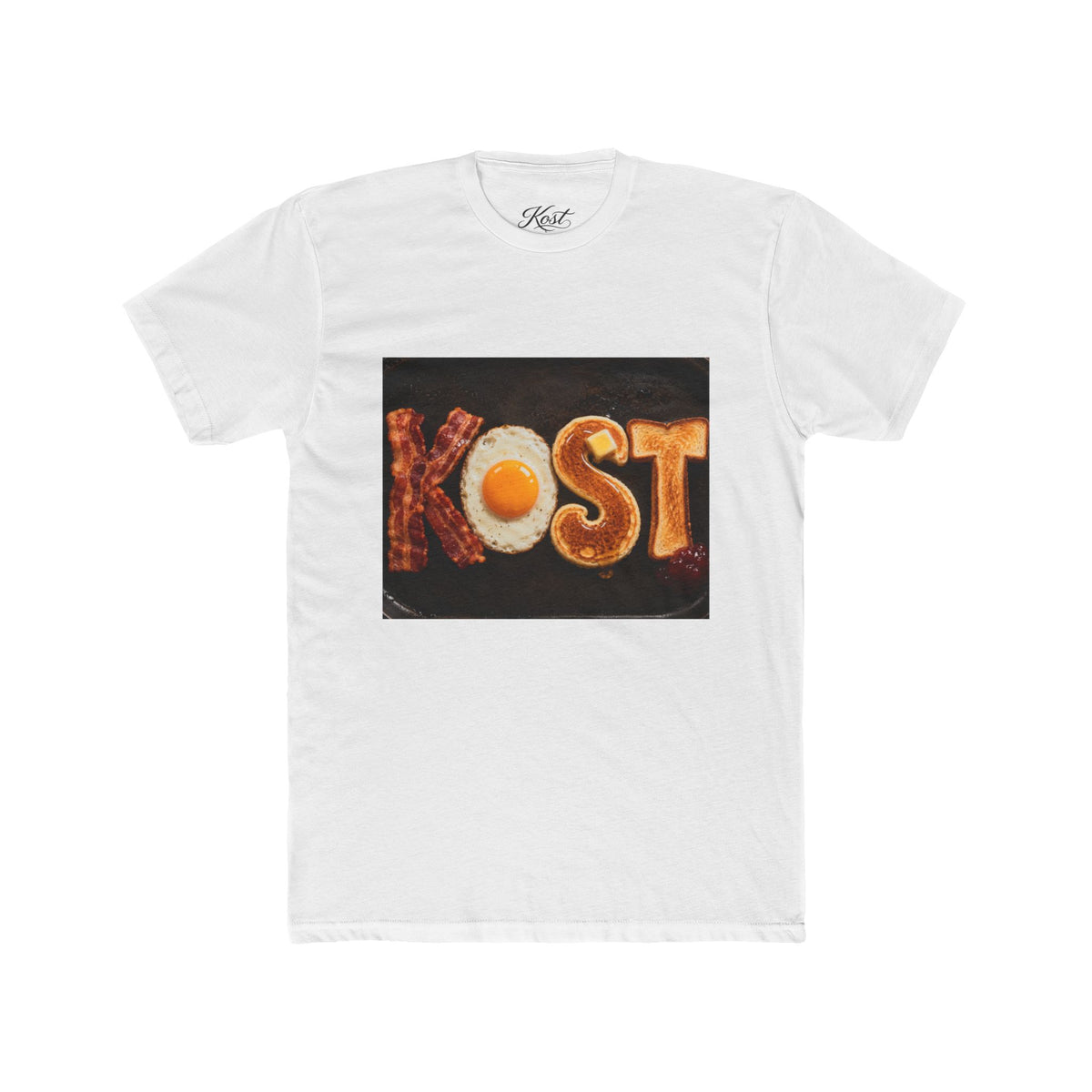 T-Shirt — 'KOST' Breakfast Letters Design (Bacon & Egg)