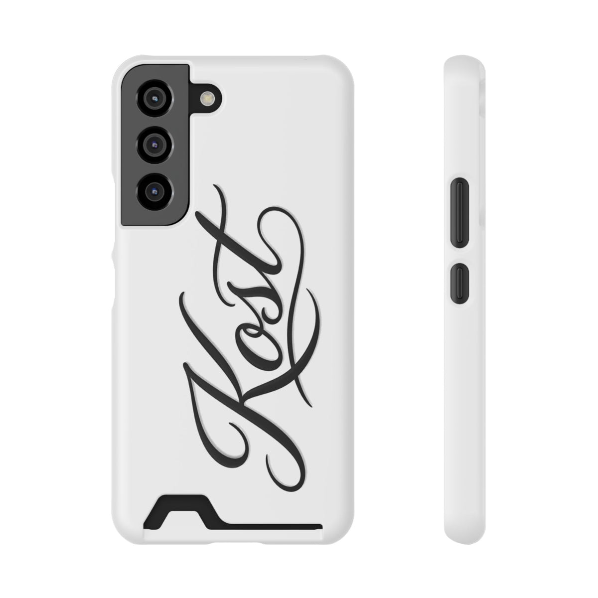 Phone Case with Card Holder – Elegant Black Calligraphy Design