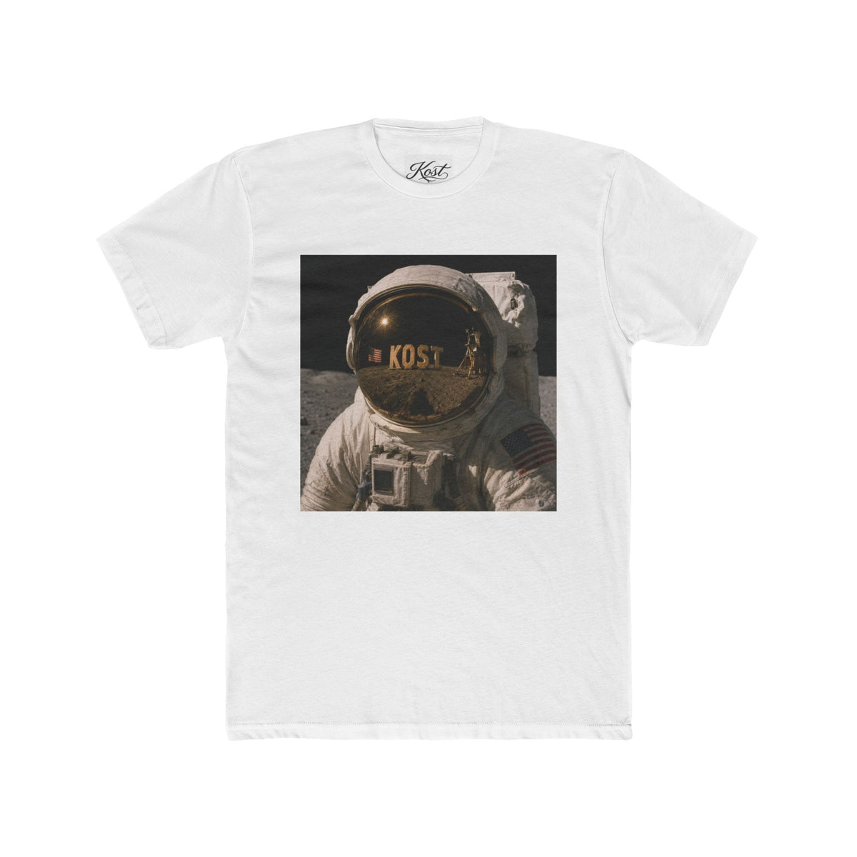Astronaut Helmet Tee — 'KOST' Reflective Space Graphic T‑Shirt