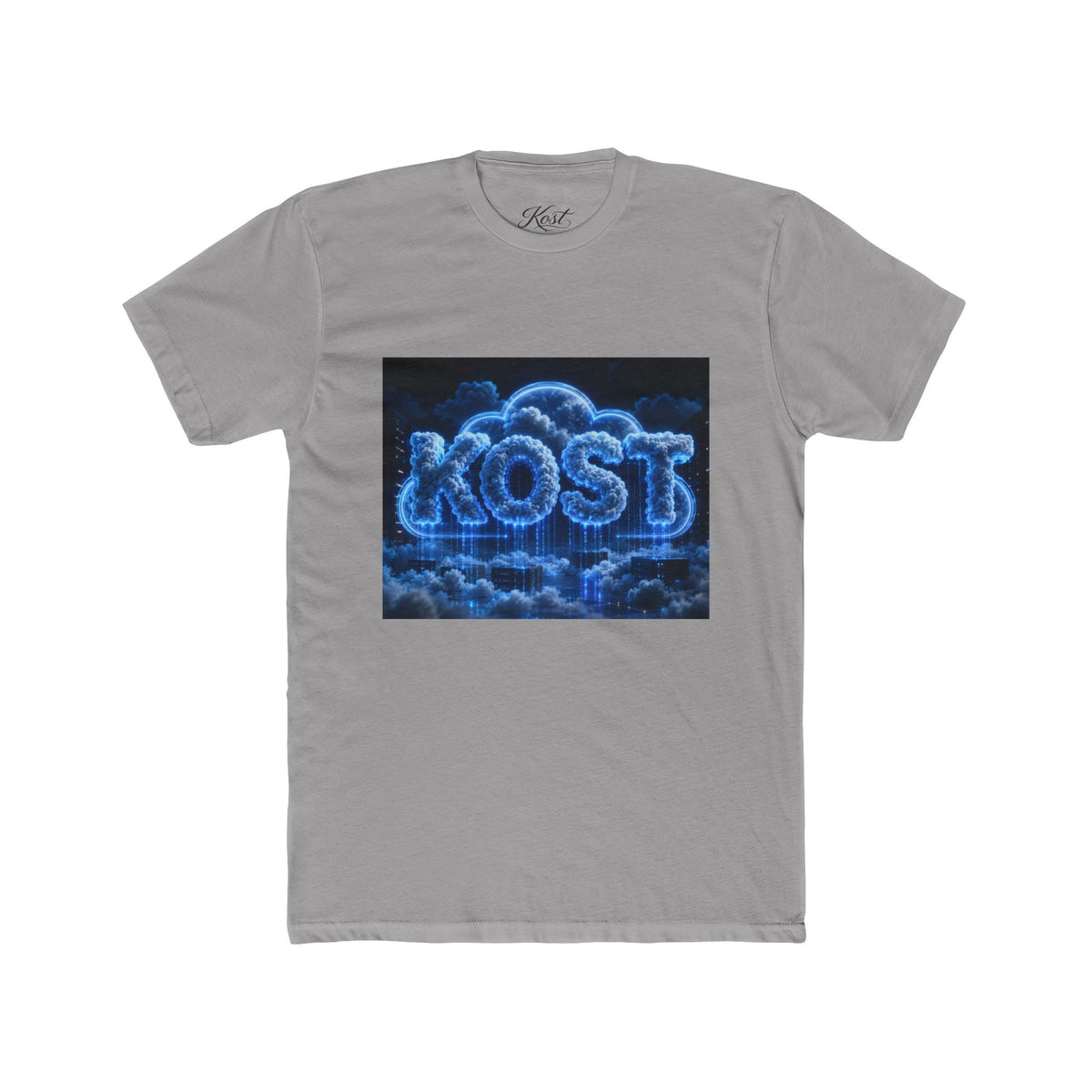 Cloud Glow T‑Shirt — 'KOST' Neon Blue Cloud Graphic Tee