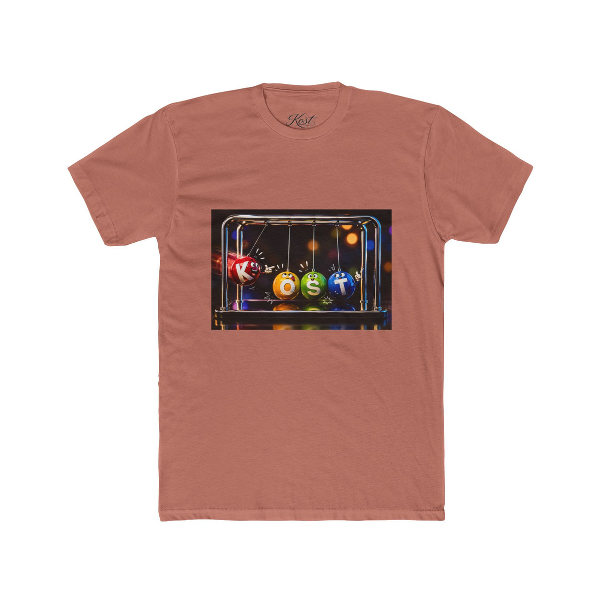 Newton's Cradle Kinetic Art Tee — 'Kest' Logo Graphic Cotton Shirt