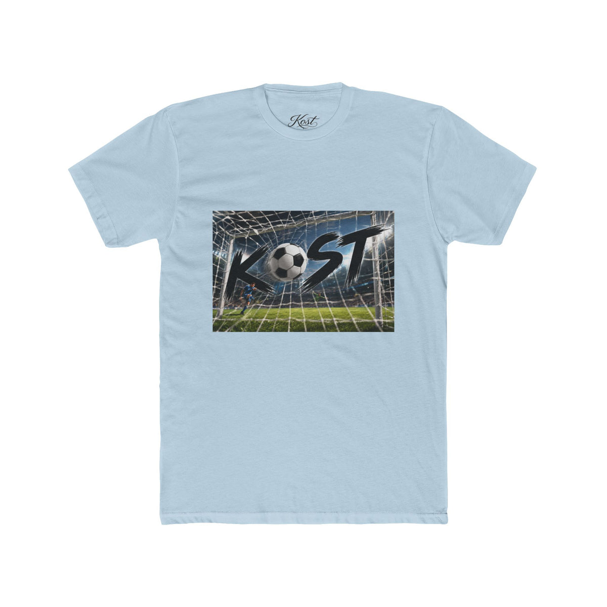Soccer Goal Graphic Tee — “KOST” Ball in Net Cotton T‑Shirt
