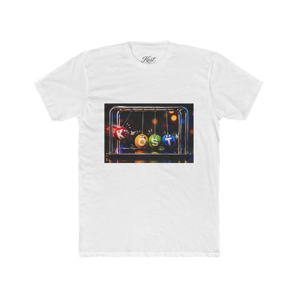 Newton's Cradle Kinetic Art Tee — 'Kest' Logo Graphic Cotton Shirt