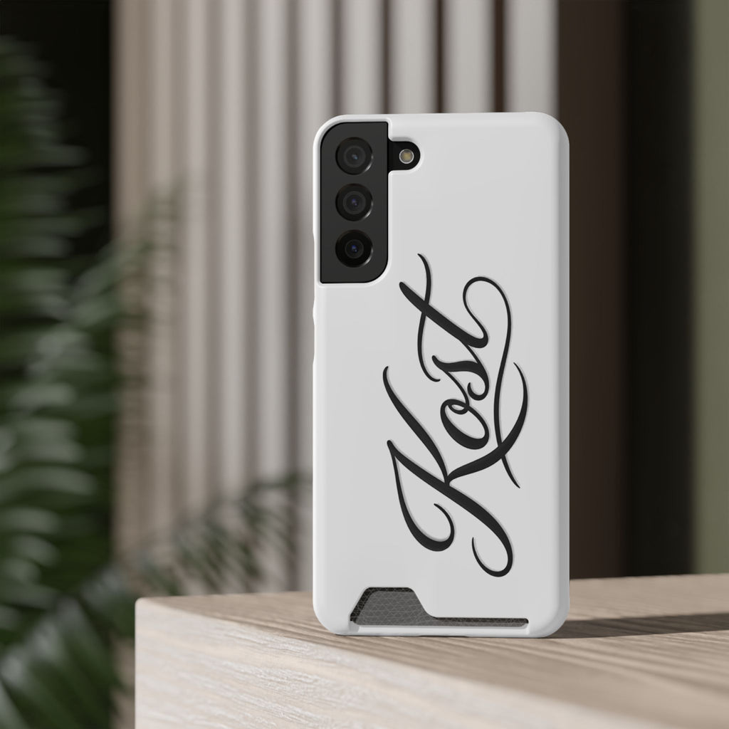 Phone Case with Card Holder – Elegant Black Calligraphy Design