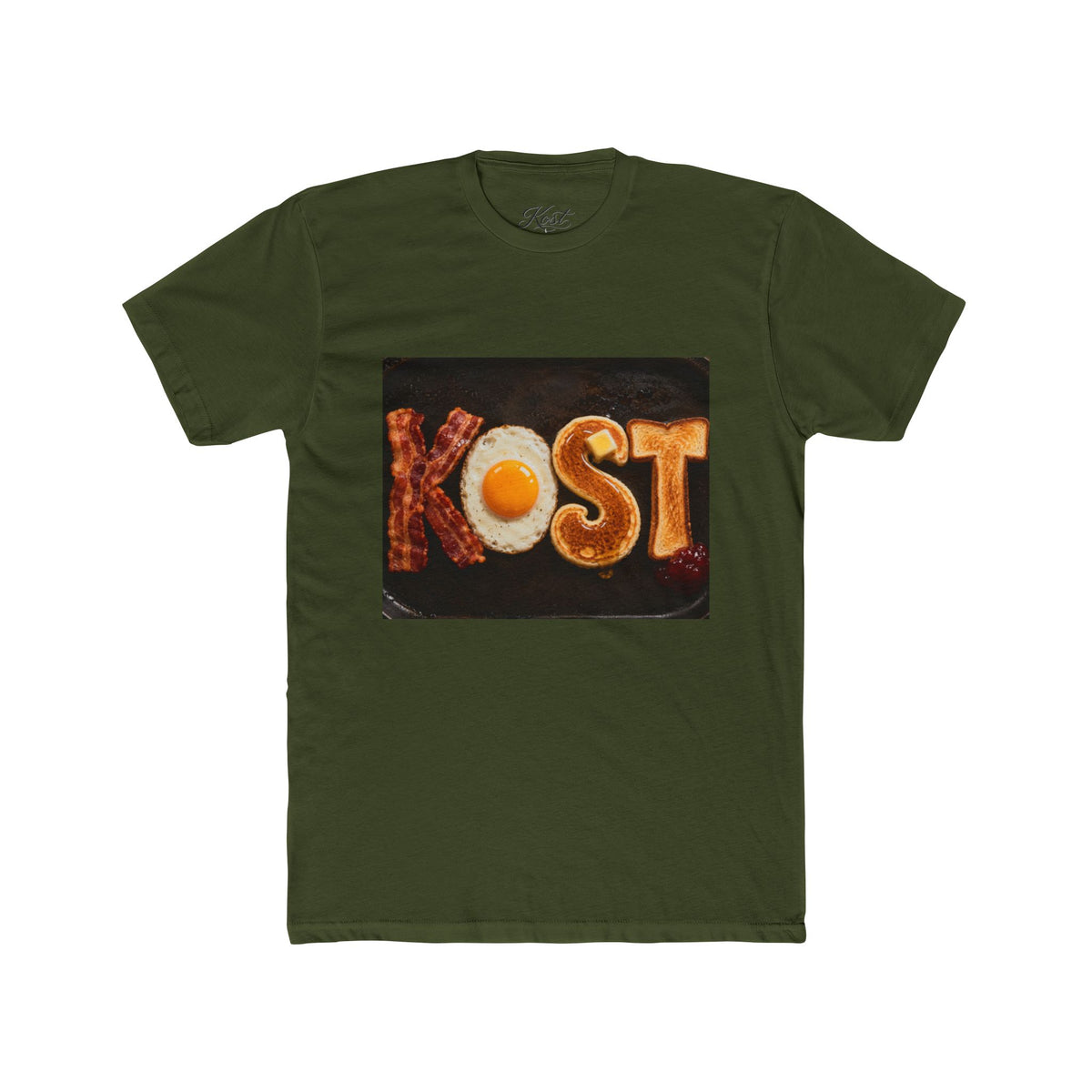T-Shirt — 'KOST' Breakfast Letters Design (Bacon & Egg)