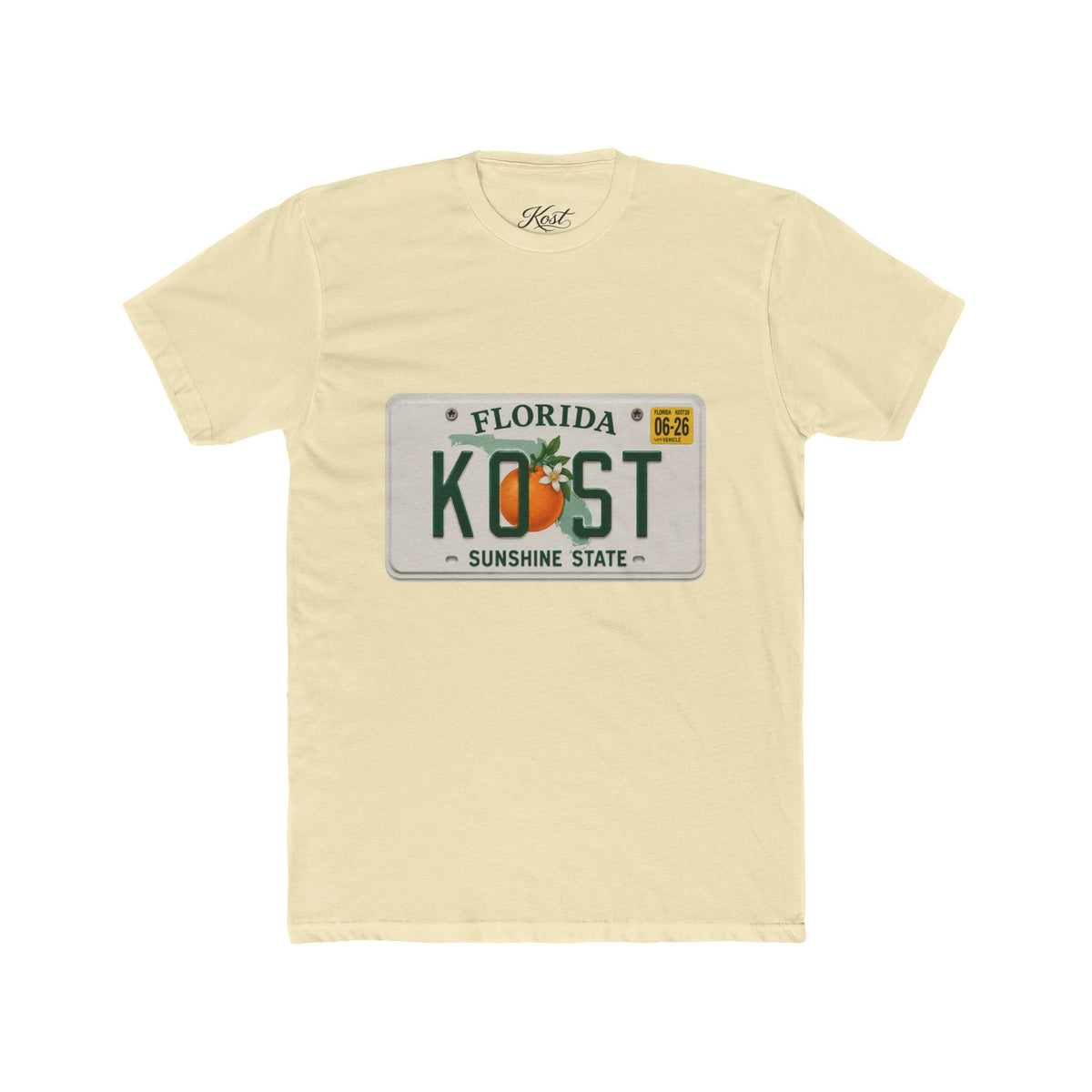 Florida License Plate Tee - 'KOST' Sunshine State Orange Design
