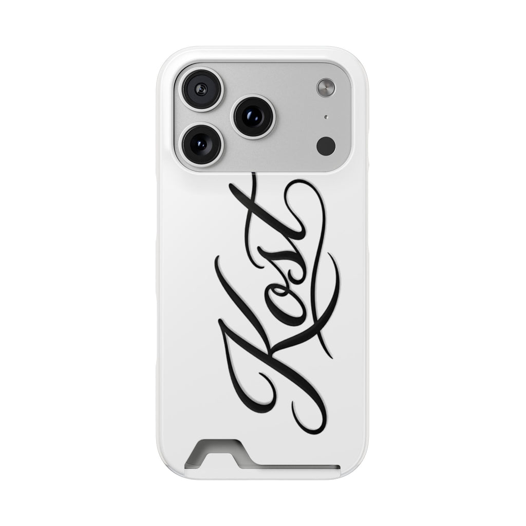 Phone Case with Card Holder – Elegant Black Calligraphy Design