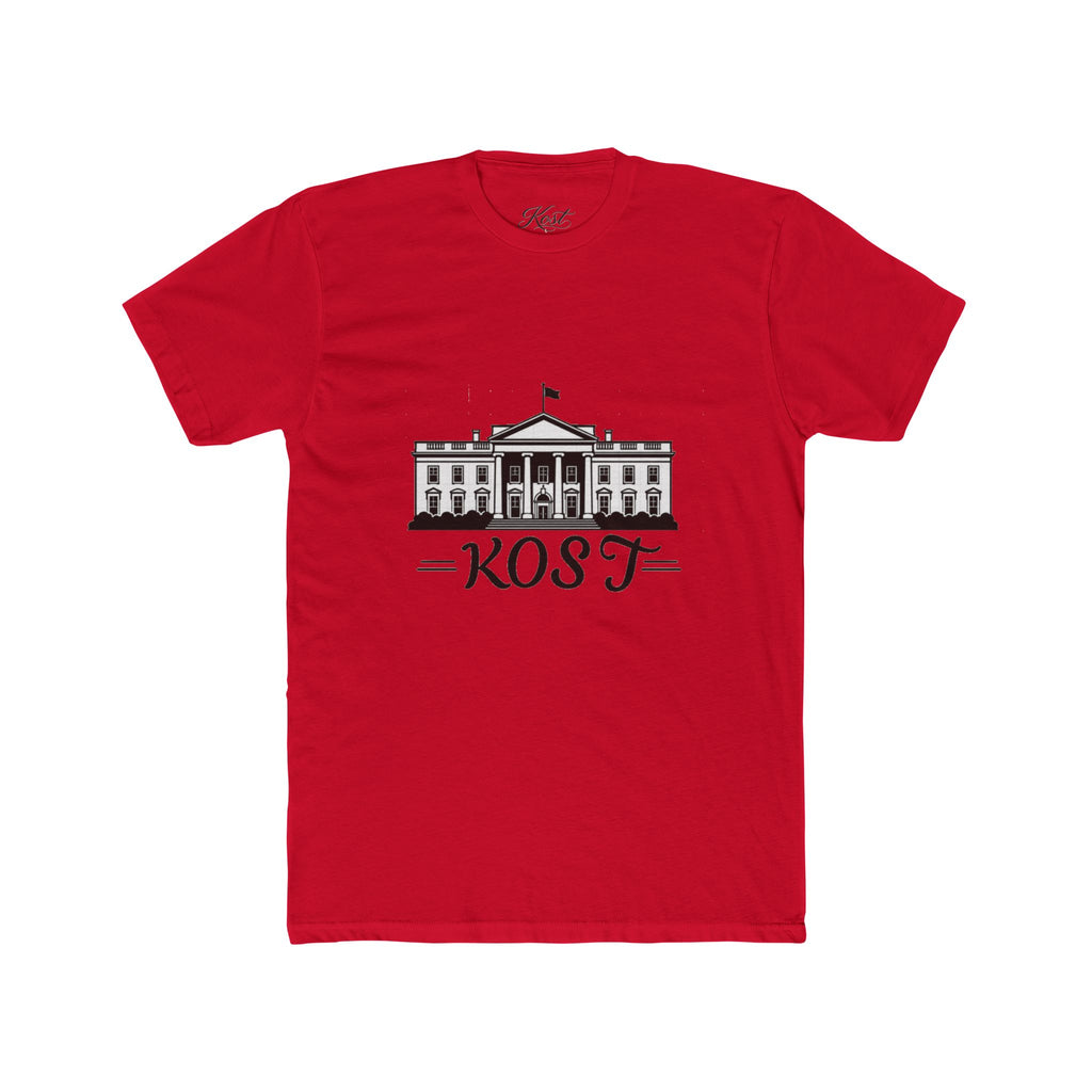 White Tee with White House Illustration and "KOST" Script – Patriotic Graphic T-Shirt