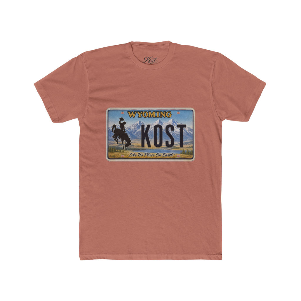 Wyoming License Plate Tee — 'KOST' Cowboy Scenic Graphic T-Shirt