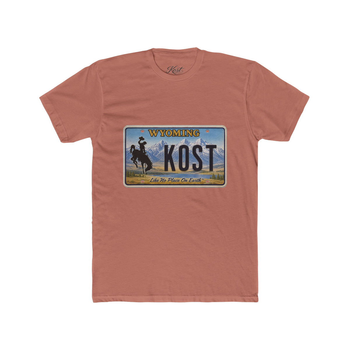 Wyoming License Plate Tee — 'KOST' Cowboy Scenic Graphic T-Shirt