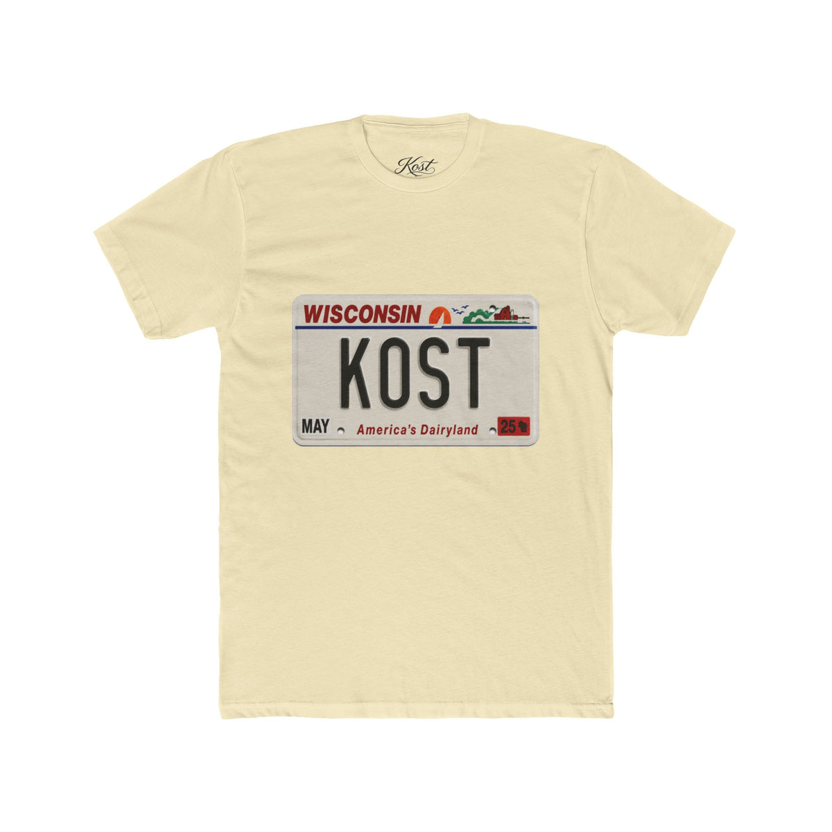 Wisconsin License Plate 'KOST' T‑Shirt — Retro America’s Dairyland Tee
