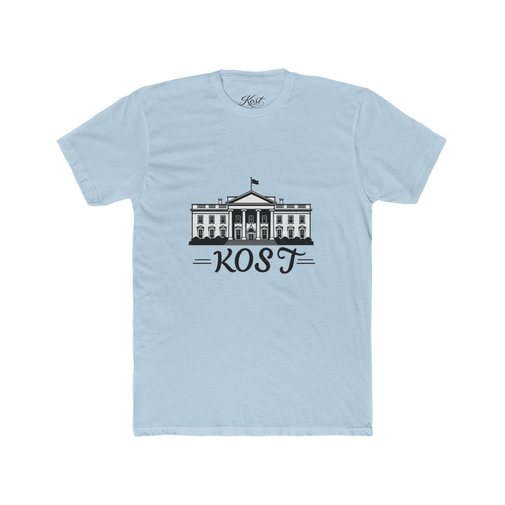 White Tee with White House Illustration and "KOST" Script – Patriotic Graphic T-Shirt