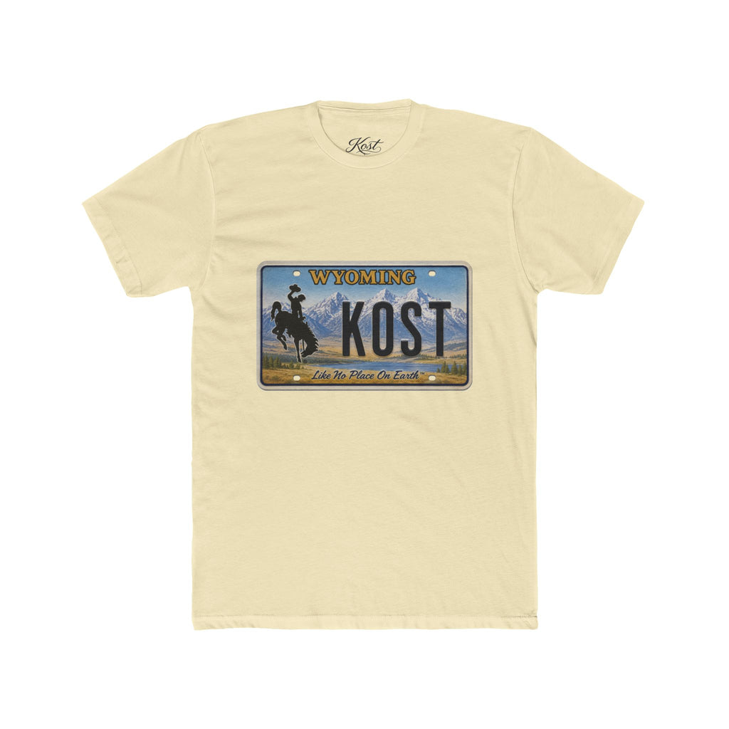 Wyoming License Plate Tee — 'KOST' Cowboy Scenic Graphic T-Shirt