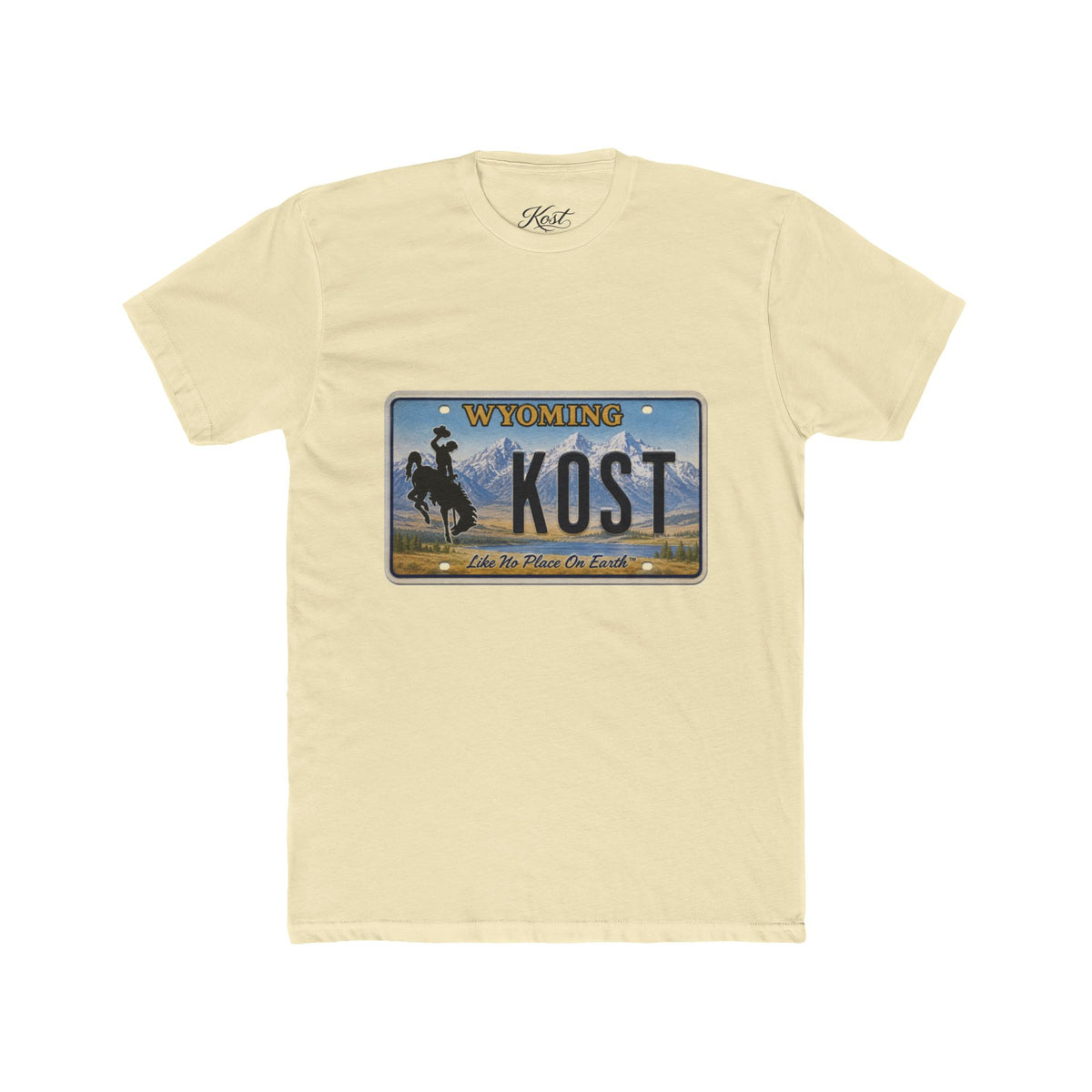 Wyoming License Plate Tee — 'KOST' Cowboy Scenic Graphic T-Shirt