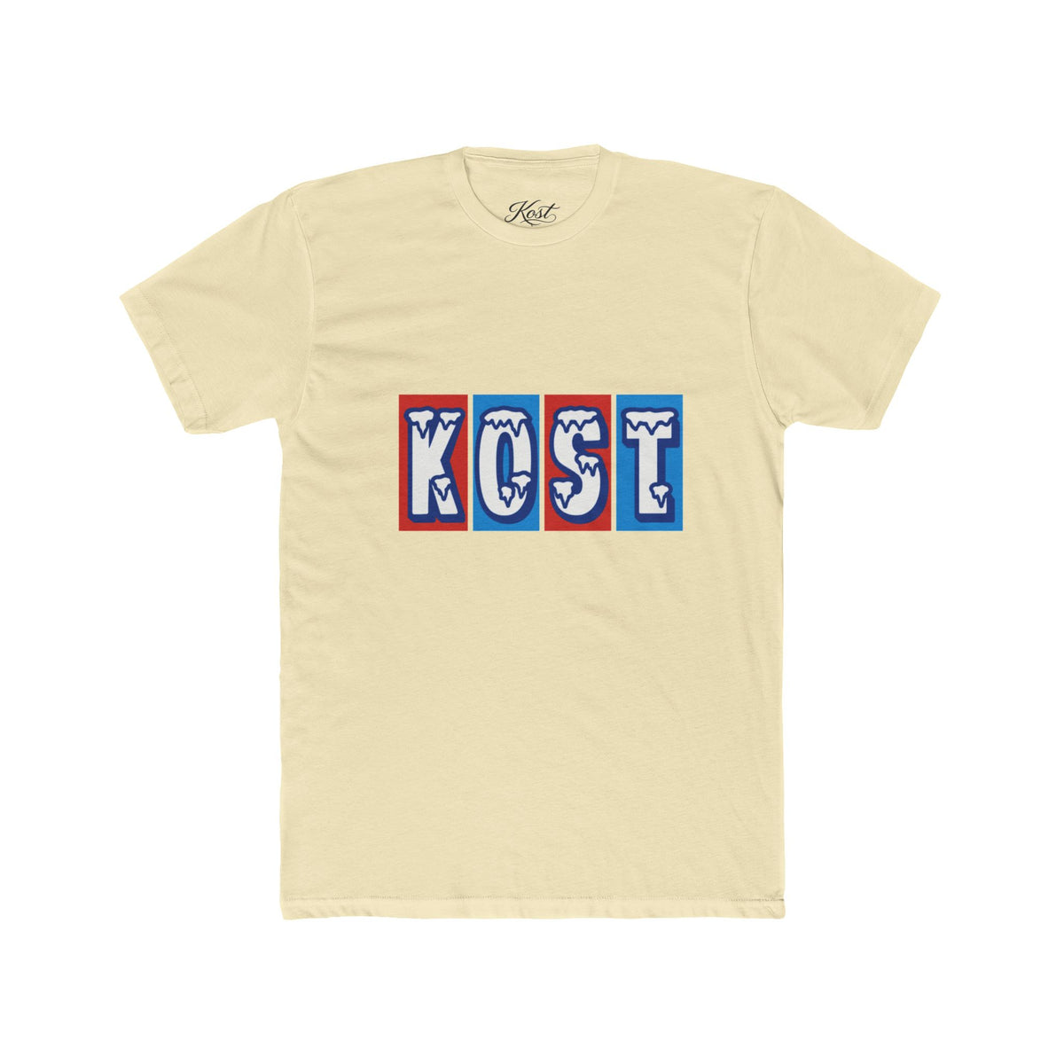 Kost Retro Block Letter Tee — Vintage Red & Blue Graphic T-Shirt