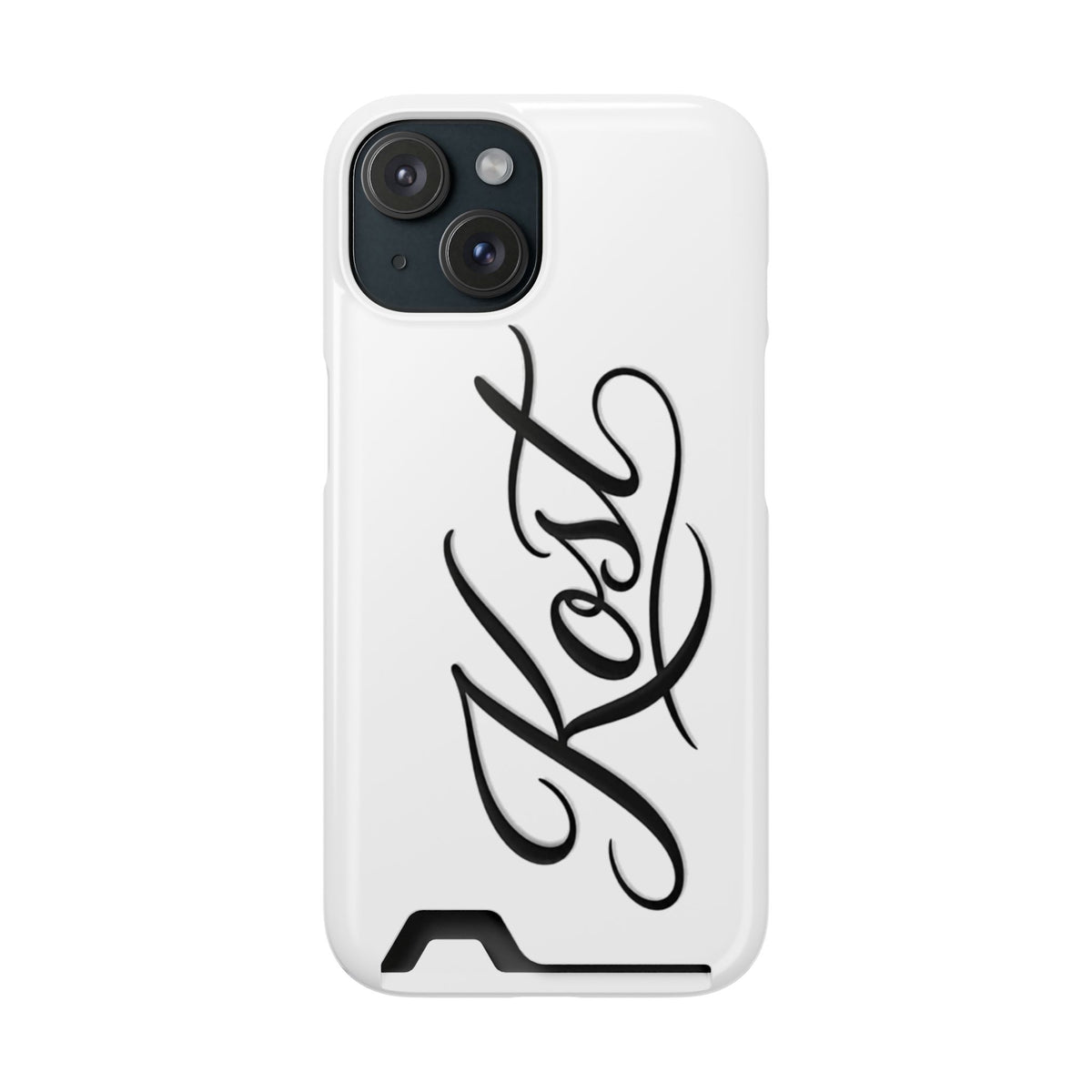 Phone Case with Card Holder – Elegant Black Calligraphy Design